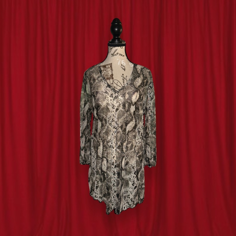 snake print sheer mesh long sleeve top